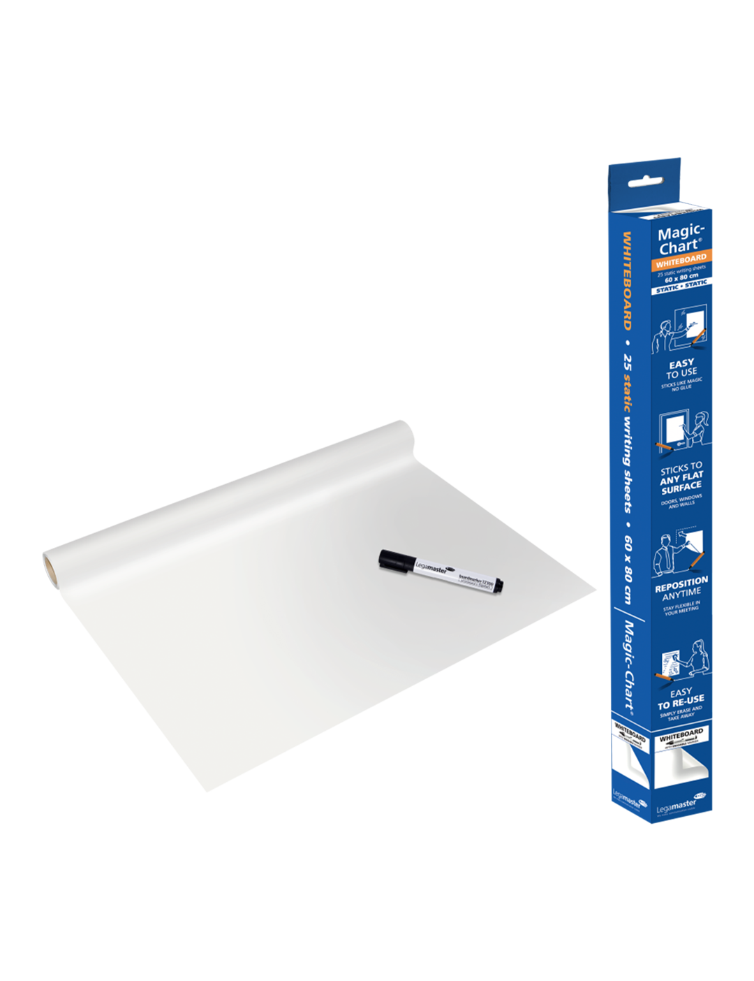 LEGAMASTER MAGIC CHART, WHITEBOARD FOIL, SIZE:60x80CM, 25 SHEETS, INCLUDING ONE MARKER, PART NO. 7-159100